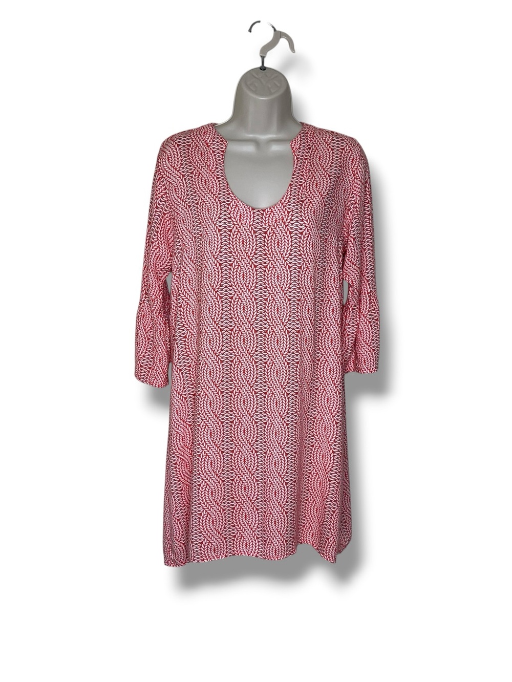 Escapada Orange White Geometric Shift Dress 3/4 Sleeve Scoop Neck Women Medium